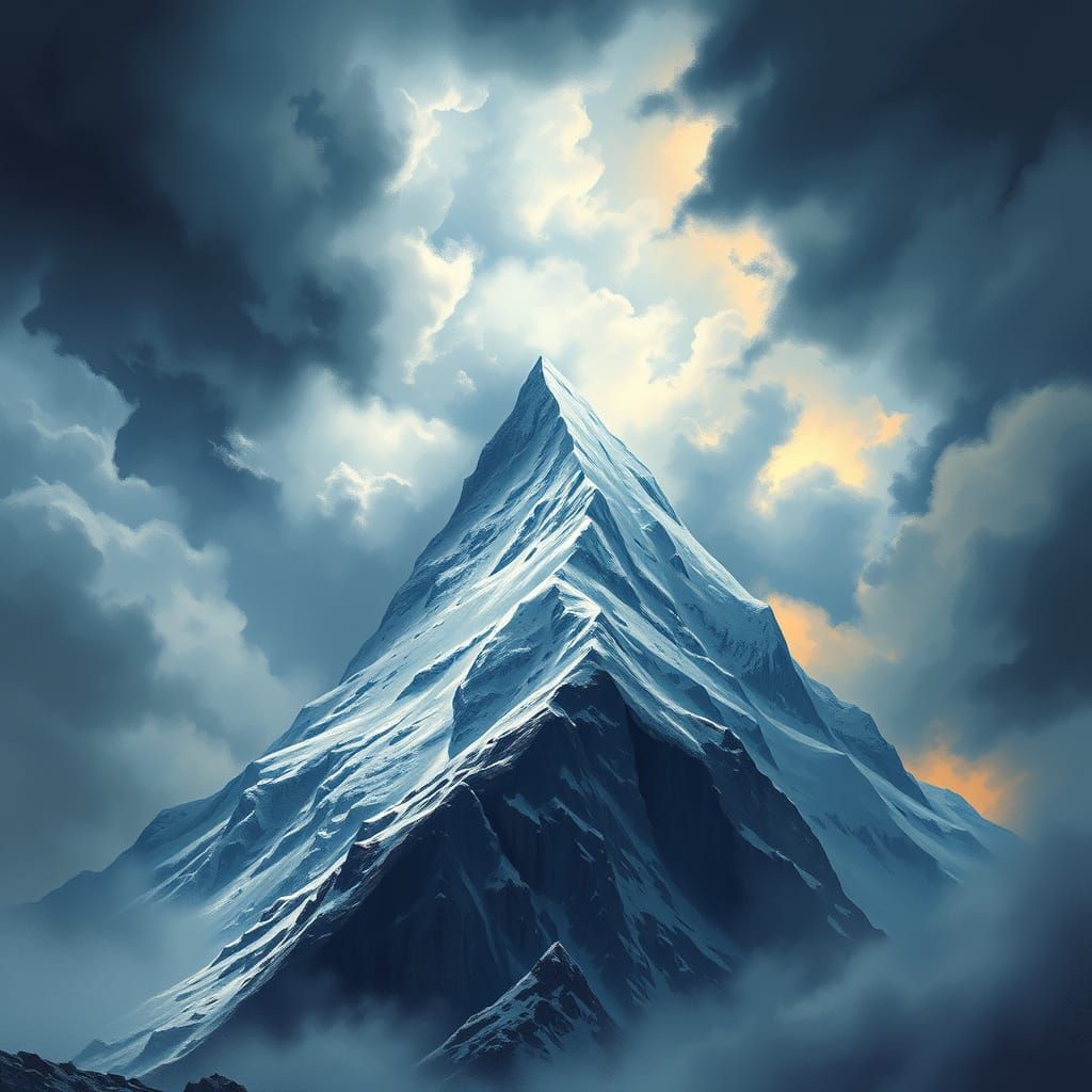 Majestic Mountain Peak Endures Fierce Storm in Dramatic Styl...