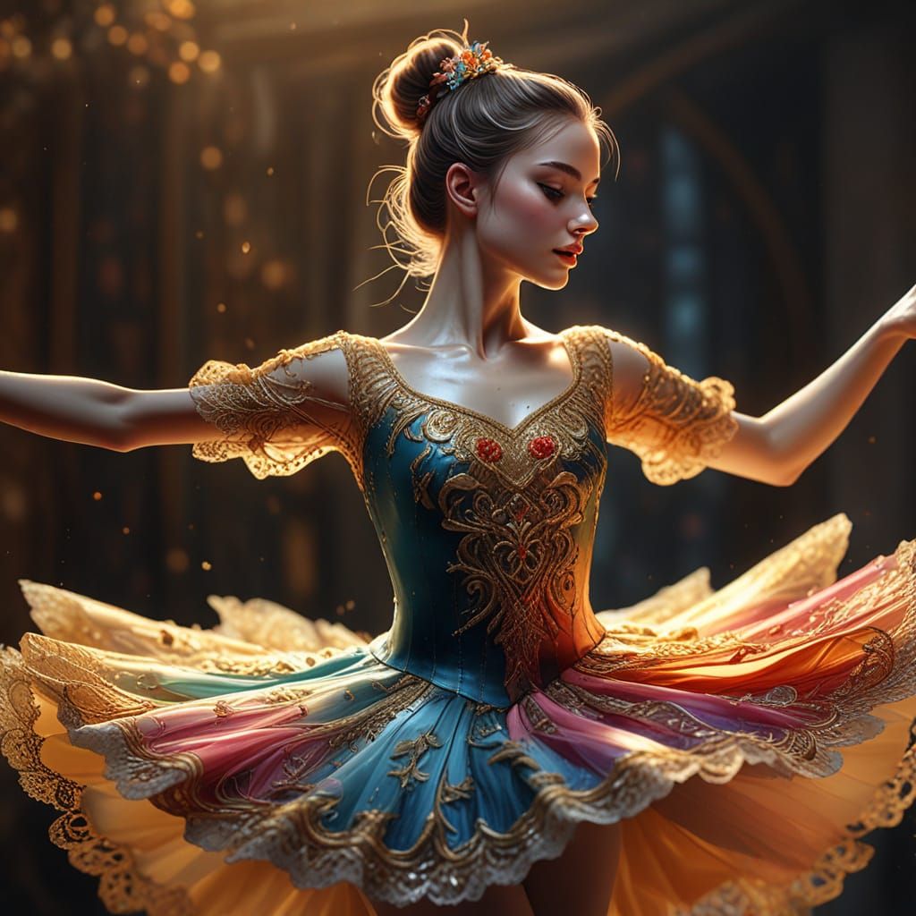 Ballerina Dancing in Vibrant Oil Painting Style