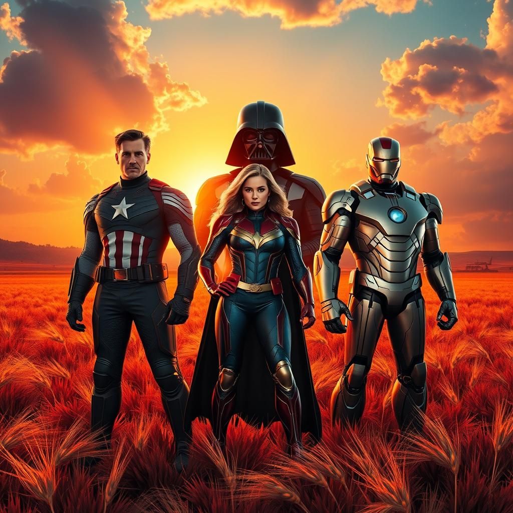 Superhero Trio Confronts Darth Vader Statue in Dramatic Suns...