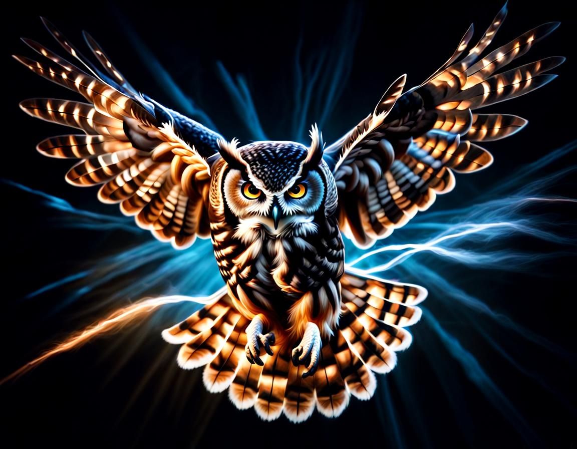 Fantasy Owl in Flight with Light Tracing