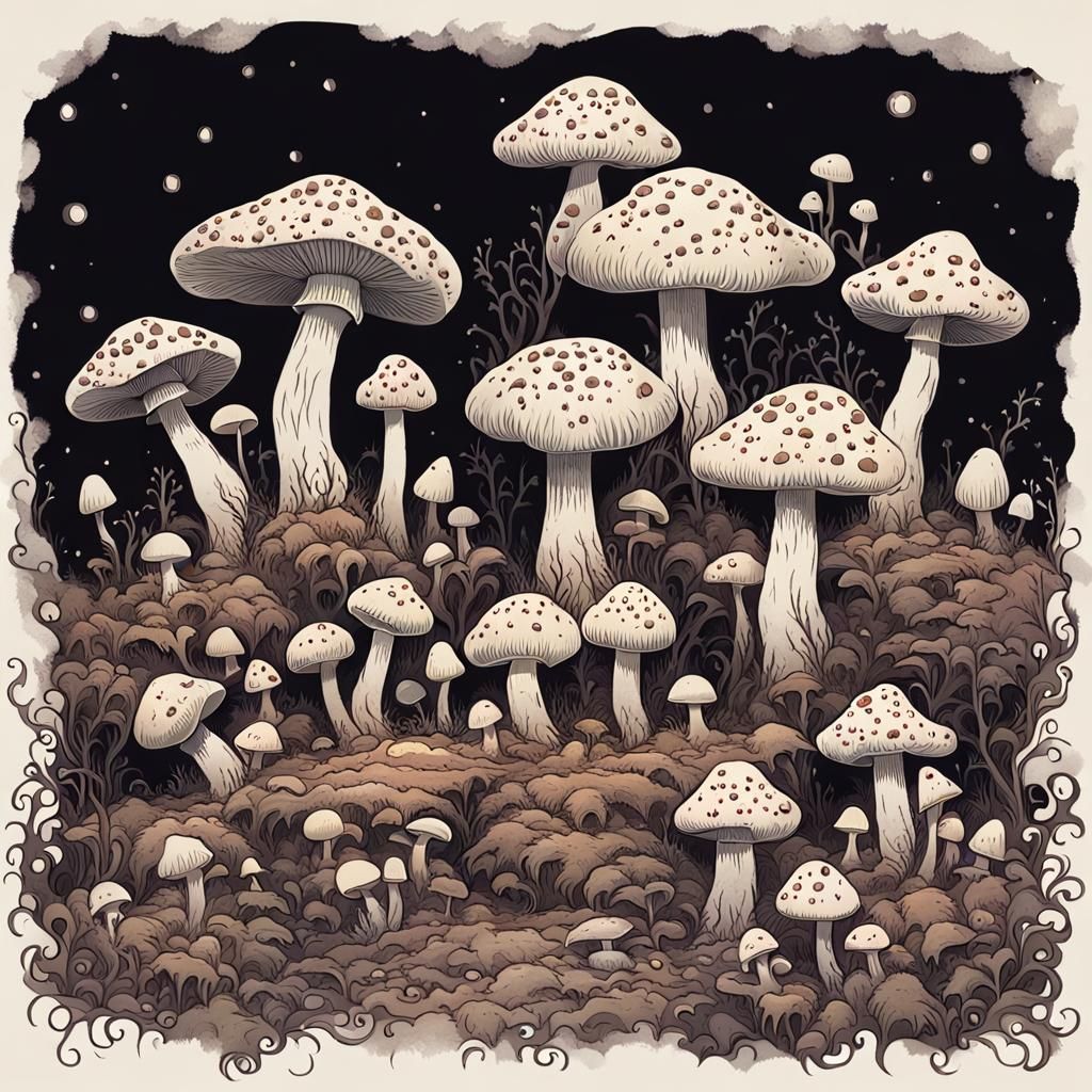 Creepy Mushroom Children: A Surreal Portrait