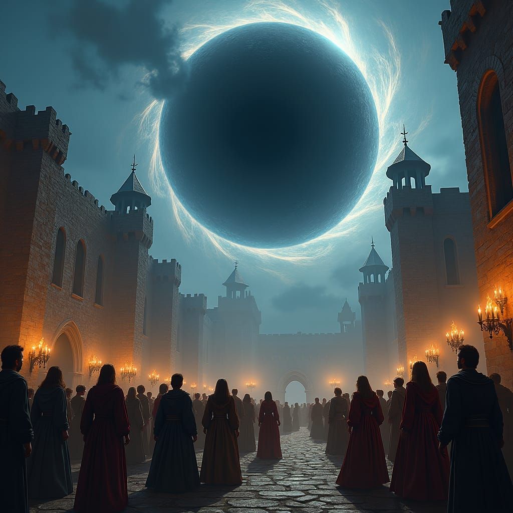 Medieval Townsfolk Watch Black Hole Consume Sun