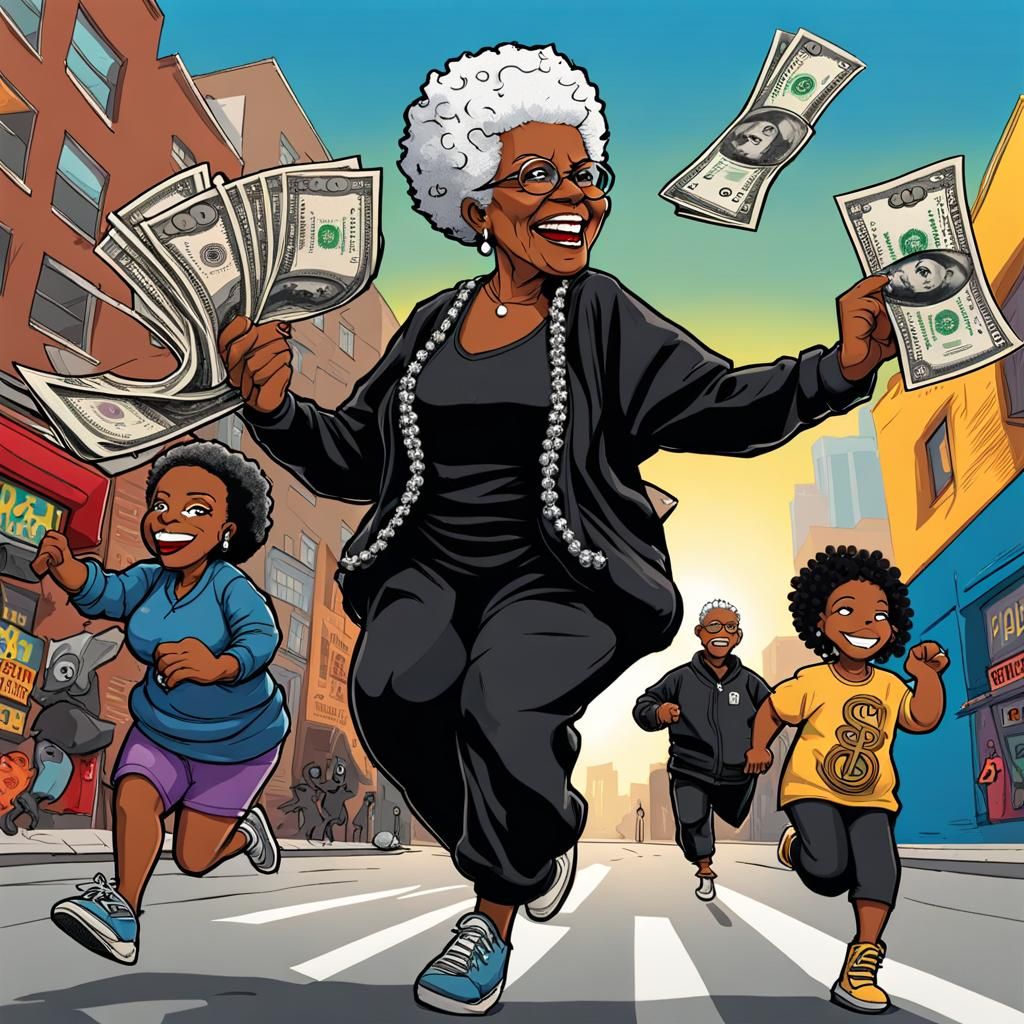 Cartoon Grandma Puppet Street Art Chase