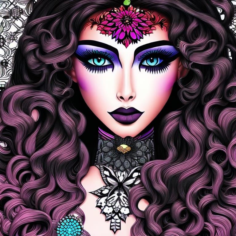 Aesthetic Gothic Girl with Zentangle Pop Art