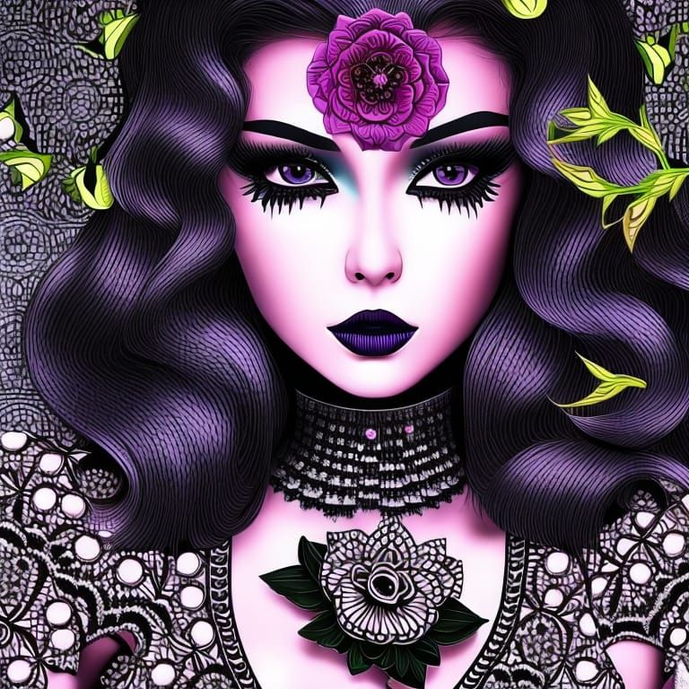 Aesthetic Gothic Young Girl in Pop Art Style