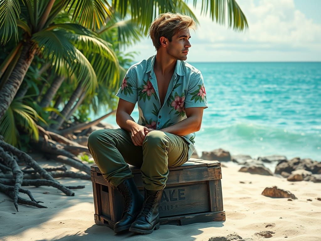 Hyperrealistic Man Gazing at Ocean, Detailed Concept Art