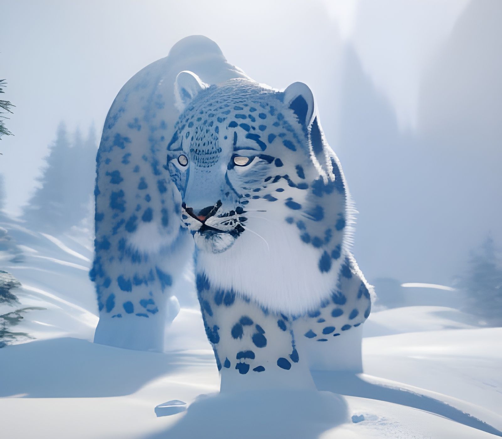 Snow Leopard in Snowy Valley Oil Painting