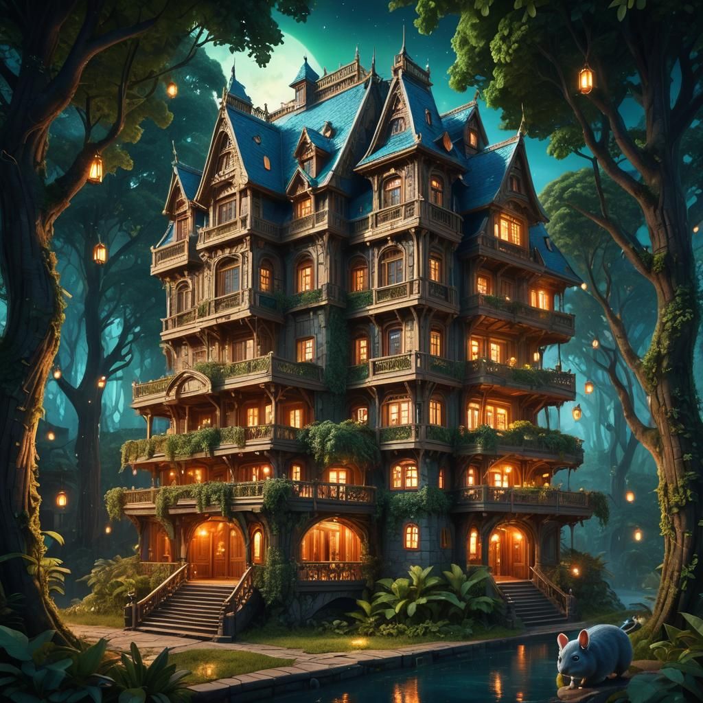 Chinchilla Hotel in Whimsical Forest, Matte Painting
