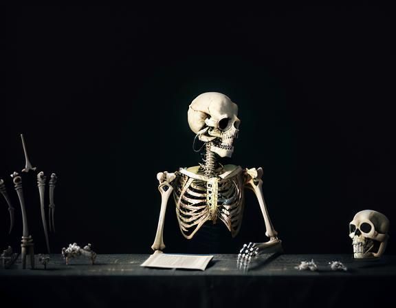 Furry Skeleton Cleans Bones: Dark Fantasy Concept Art