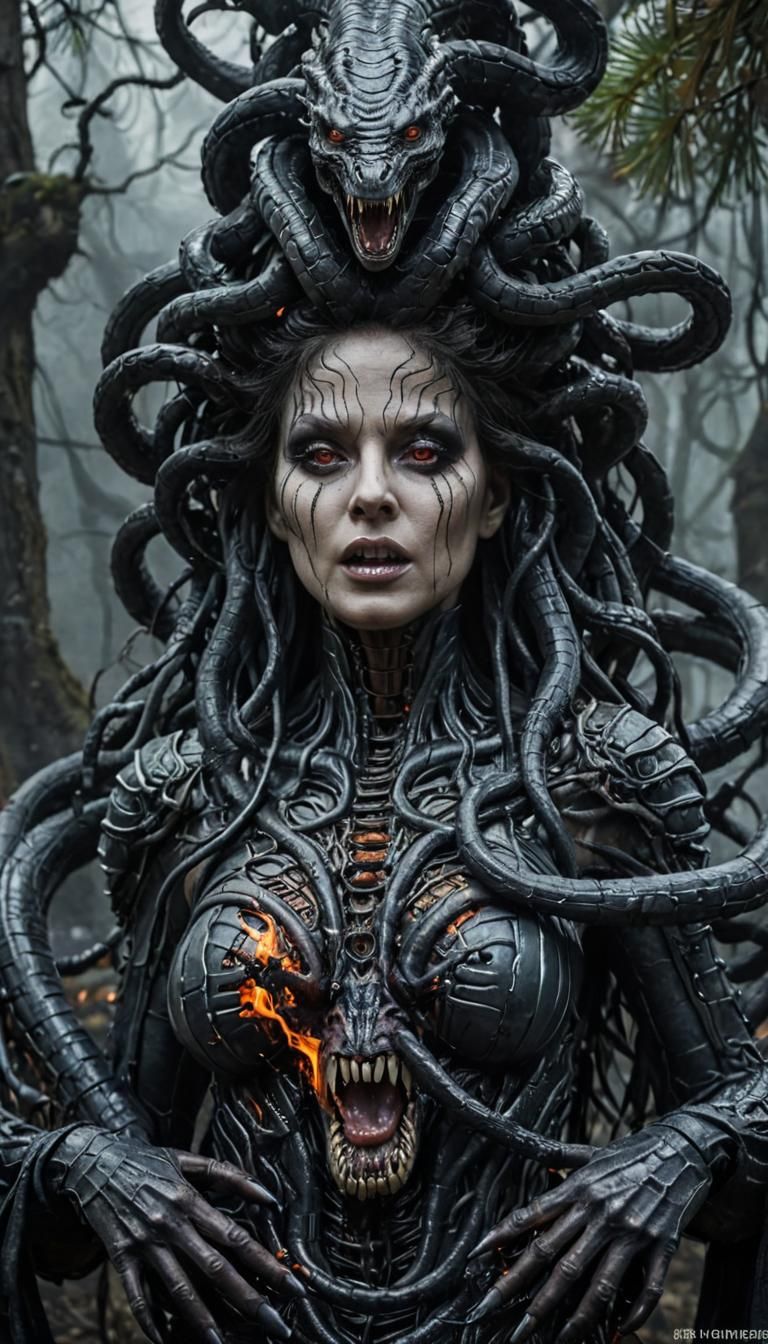 Cenobite Medusa Portrait in Gigeresque Style