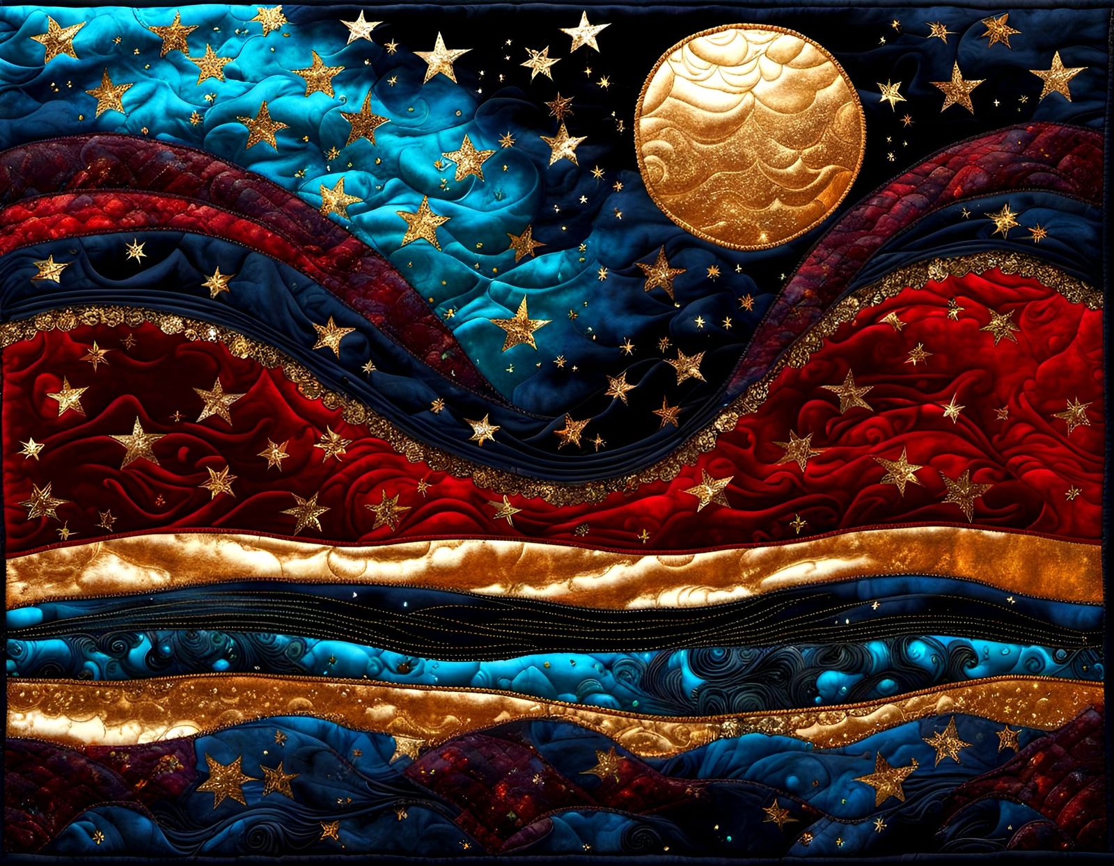 Gilded Quilted Seascape in Gothic Style