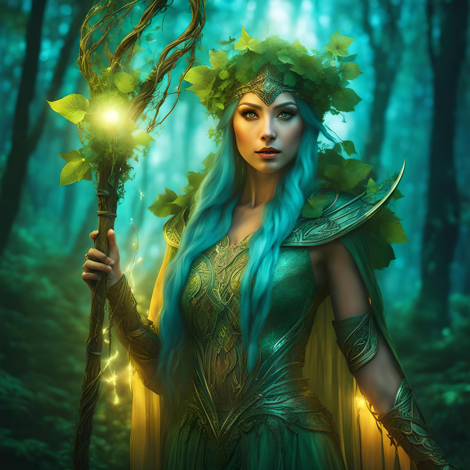 Enchantress and Faeries in Double Exposure Art