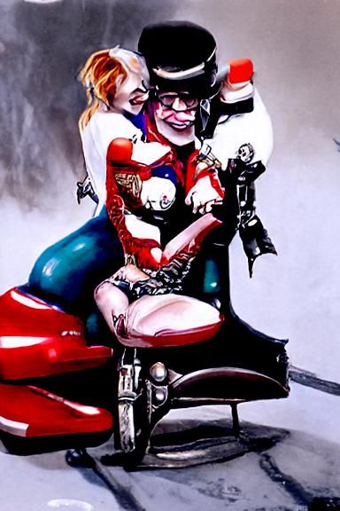 Harley Quinn and Joker Steampunk Digital Illustration