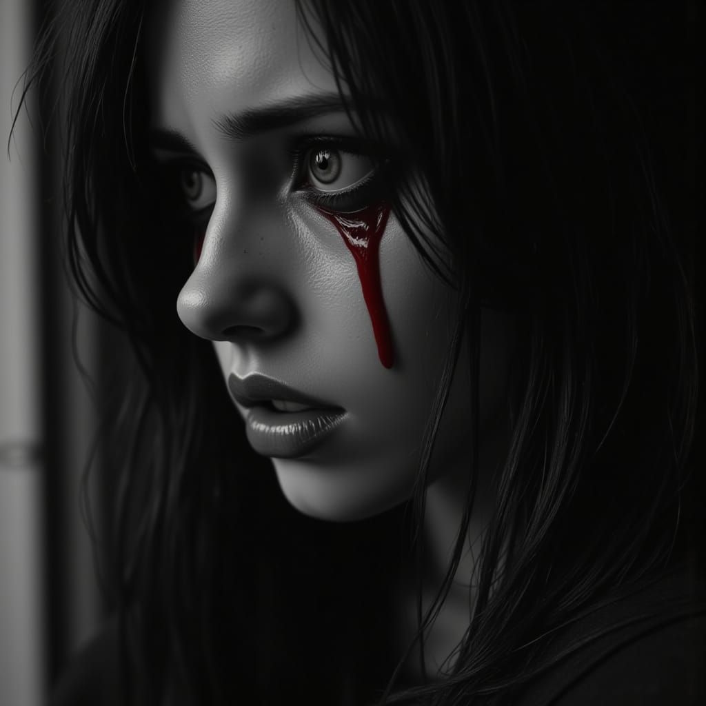 Close Up of Woman Crying with Crimson Tears