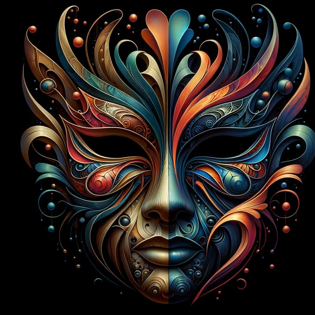 Elegant Masks in Hyperdetailed Abstract Drama