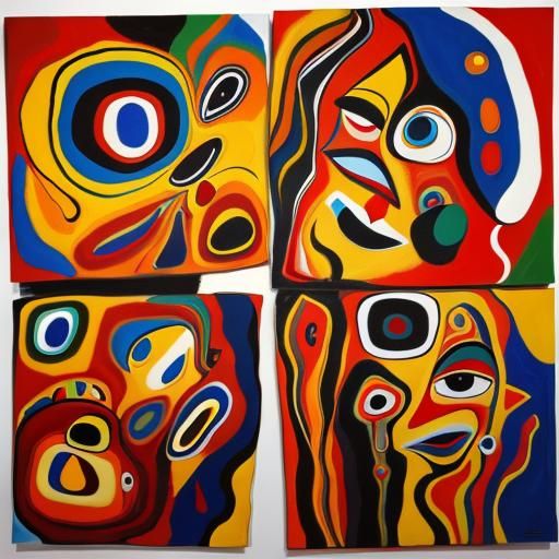 Abstract Faces in Blue: An Energetic Oil Painting
