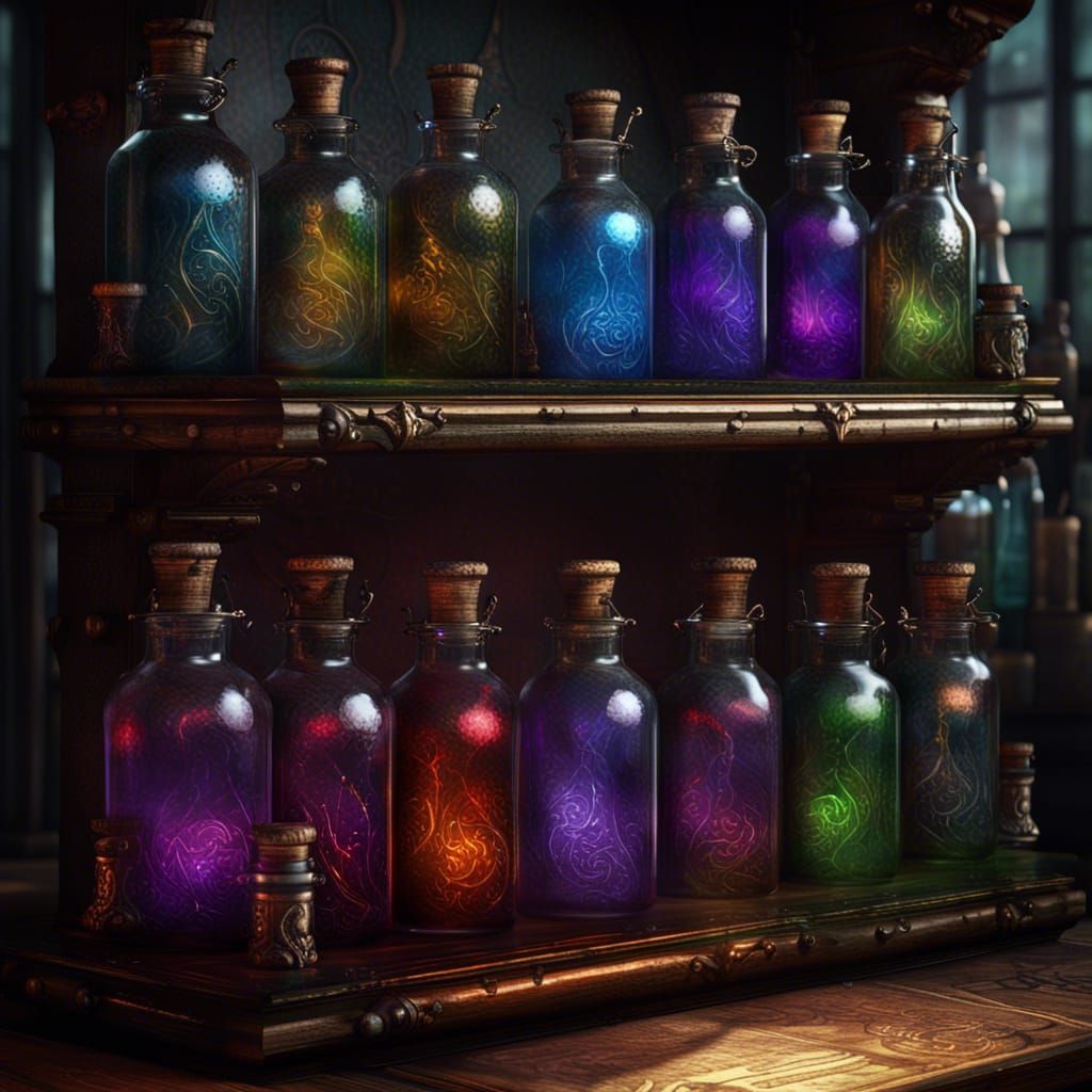 Magic Potions for Sale in Dark Fantasy Style