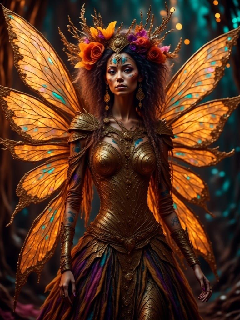 Steampunk Fairy Woman with Tattoos in Dreamtime Outfit