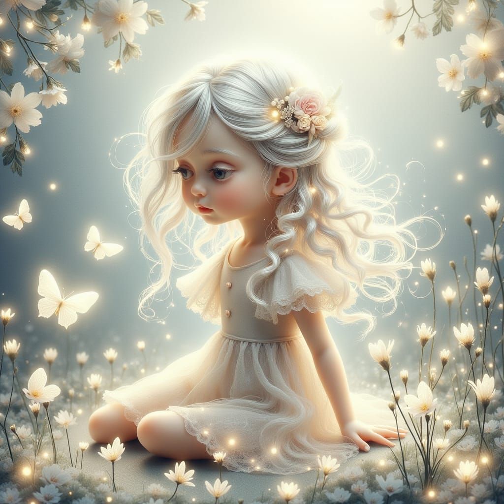 Ethereal Child Among Flowers in Pastel Watercolor