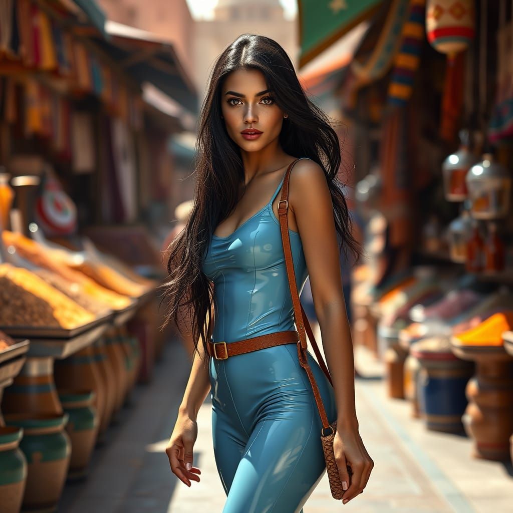 Exotic Oriental Beauty in Marrakesh Marketplace