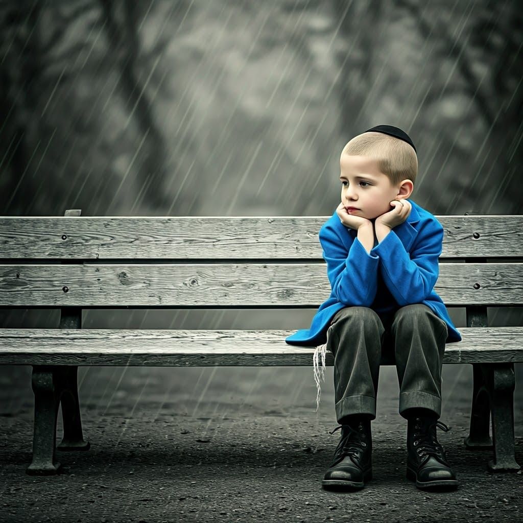 Melancholic Young Hasidic Boy Lost in Thought