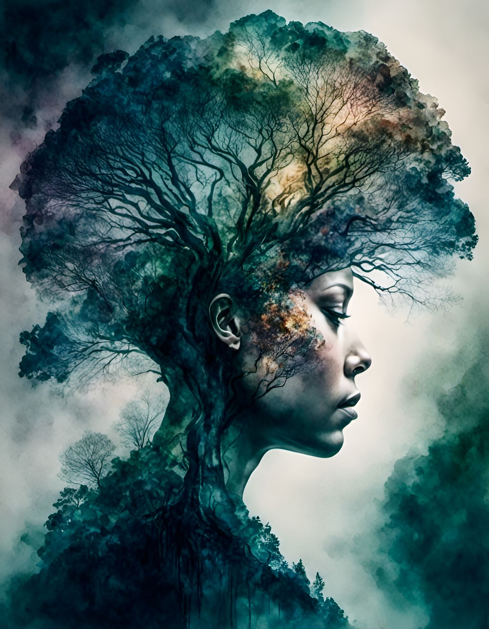 Mystical Tree Portrait in Alcohol Ink Style