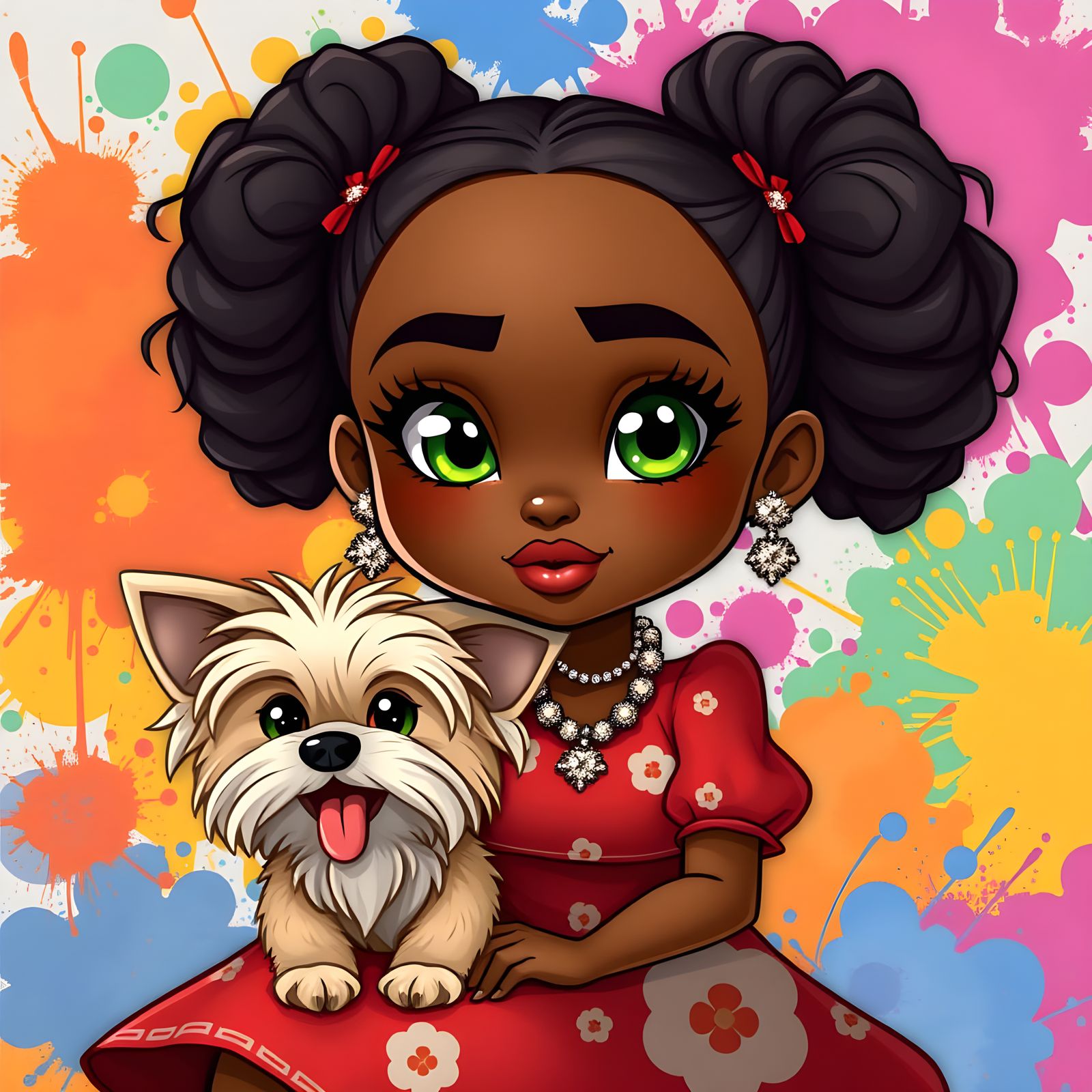 Chibi Fantasy Art of Woman with Yorkie