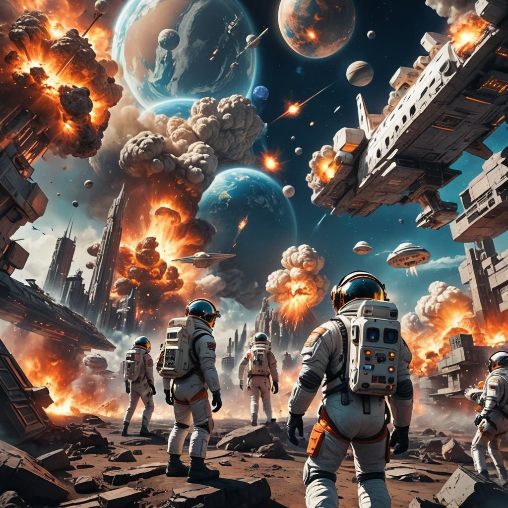 Astronauts View Nuclear War: 3D Anime Art