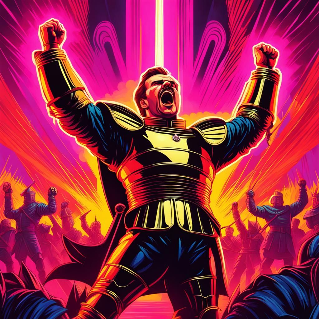 Synthwave Nietzsche in Armor, Retro Neon Art