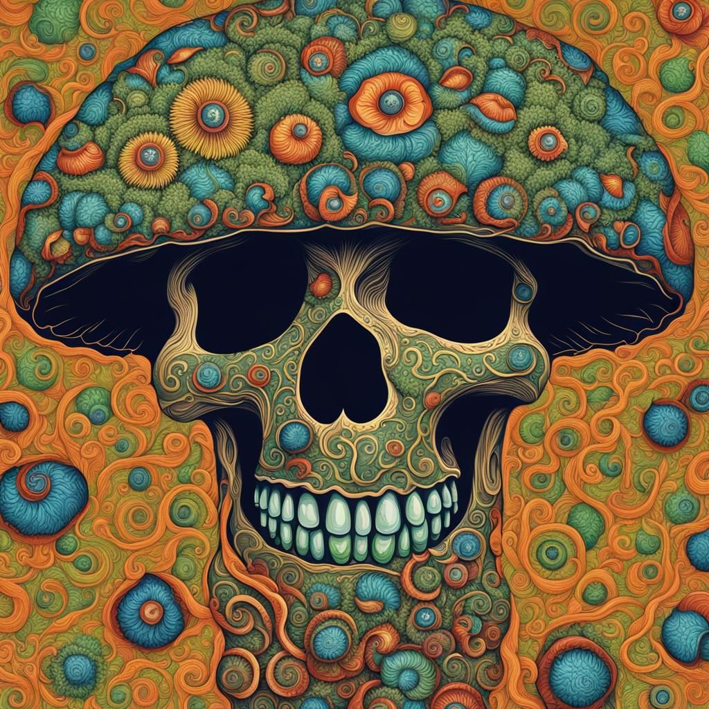Psychedelic Mushroom Face with Barley and Hops