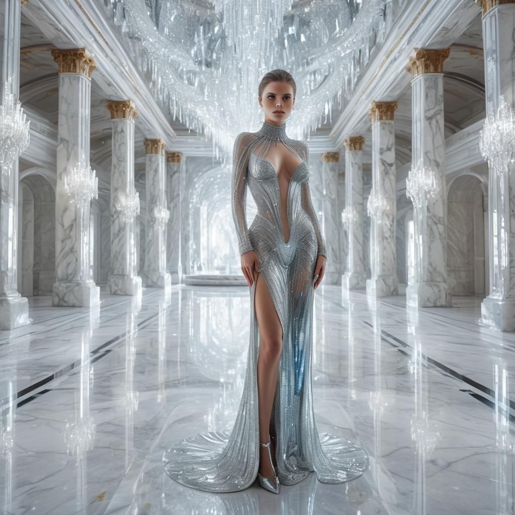 Swarovski Crystal Lady in Marble Hall, Photorealistic