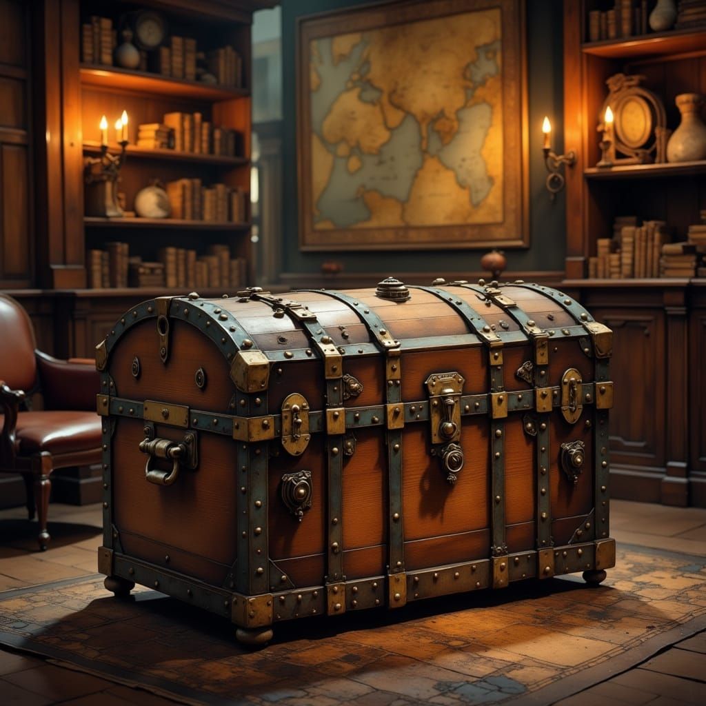 Antique Treasure Chest in Moody Study
