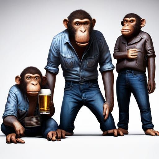 Monkeys Drinking Beer in Hyperrealistic Digital Art