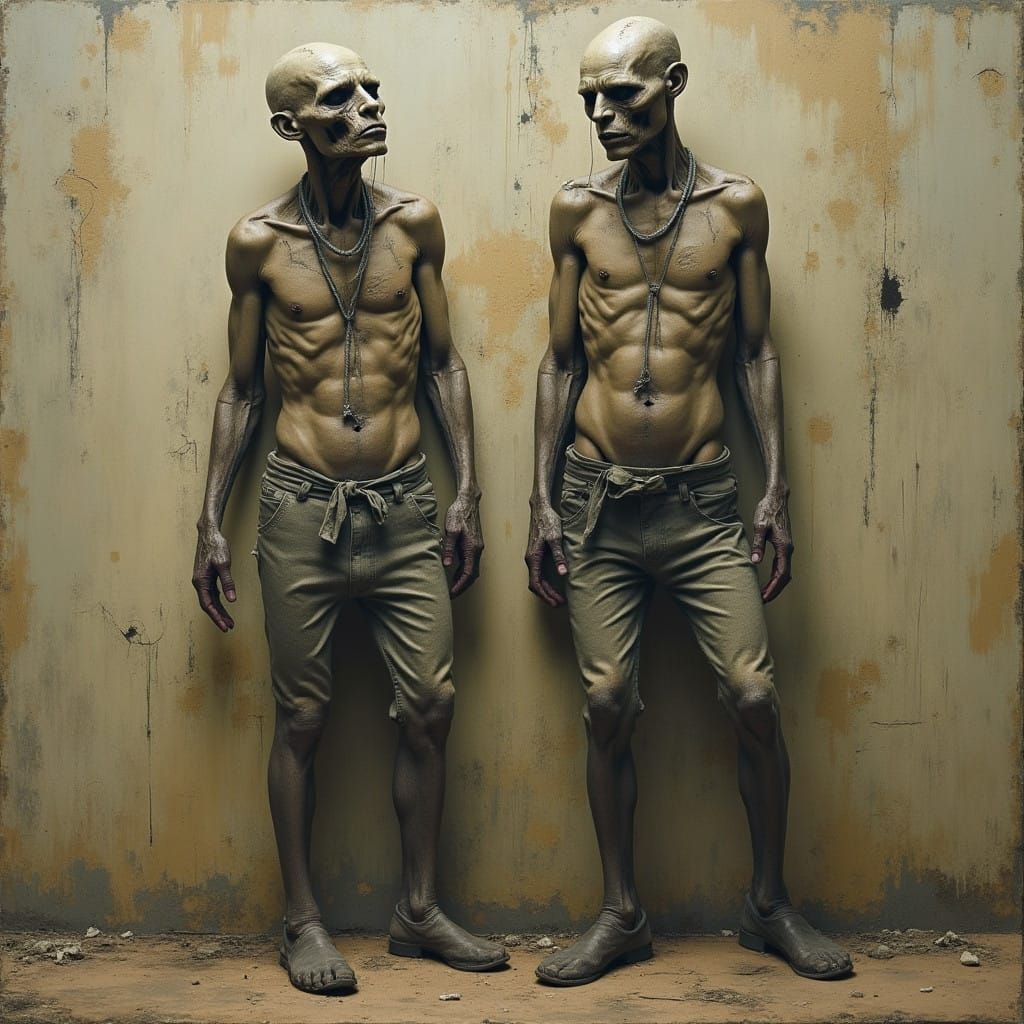 Distorted Figures Evoking Unease in Expressive Style