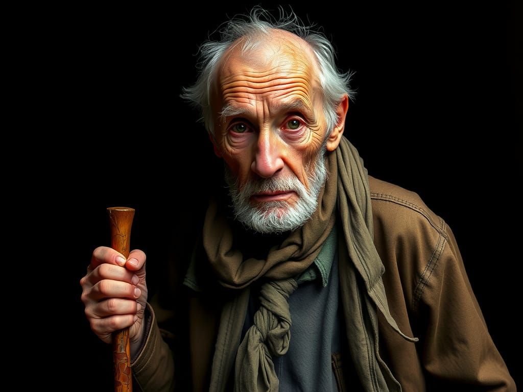 Weathered Gentleman Embarks on Life's Journey, Supported by ...