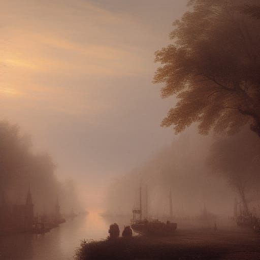 Misty 1880s London Street at Sunset