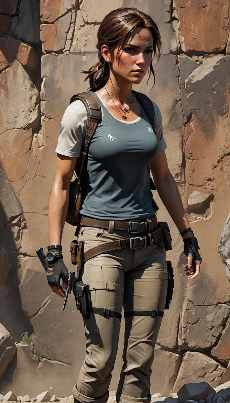 Full body, athletic, stunning, Tomb Raider Lara Croft gorgeo...