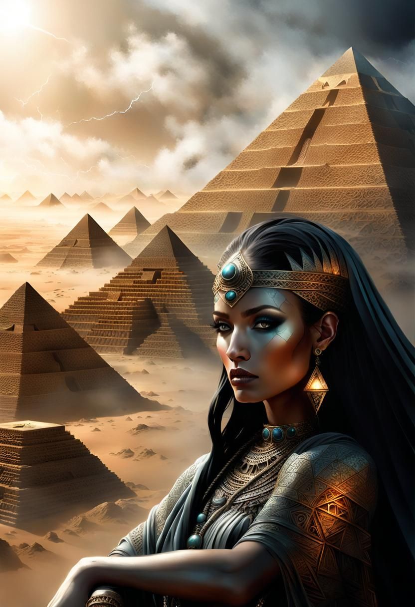 Mystic Girl and Pyramids: Fantasy Art