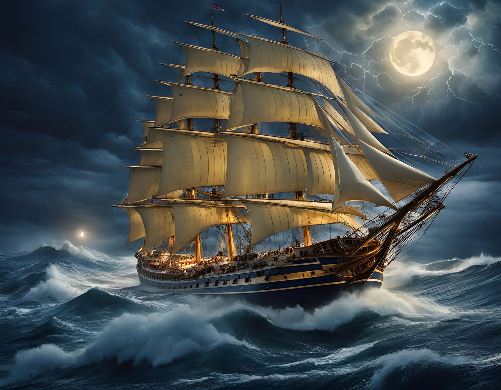 Royal Clipper Sailing Ship in Stormy Seas