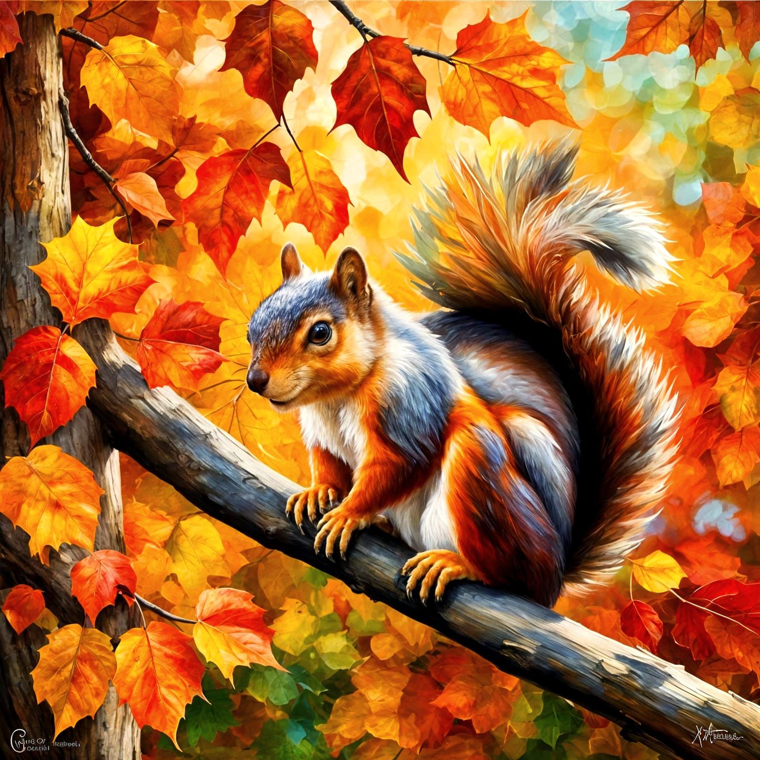 Squirrel in Autumnal Oil Painting Style