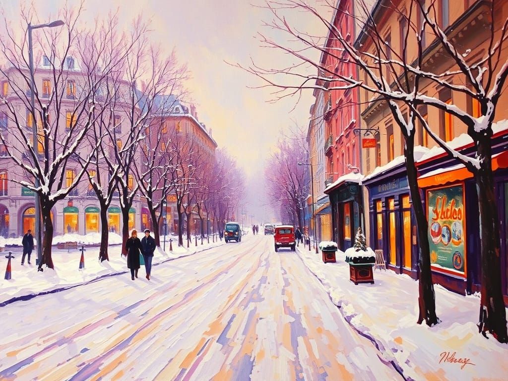 Purple and orange Impressionist snowy nineteenth century Par...