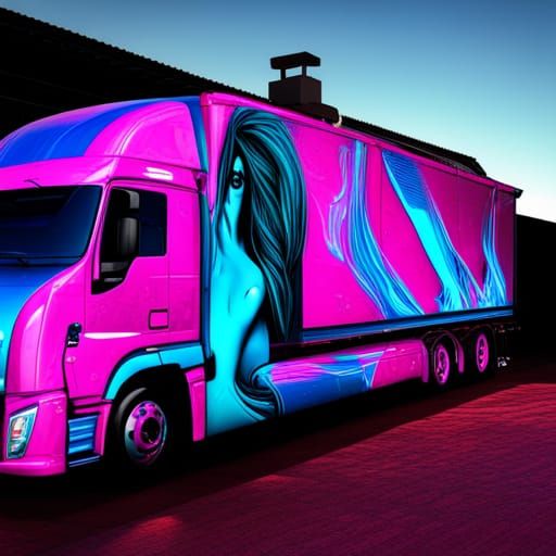 truck with painted hot girl trailer 1