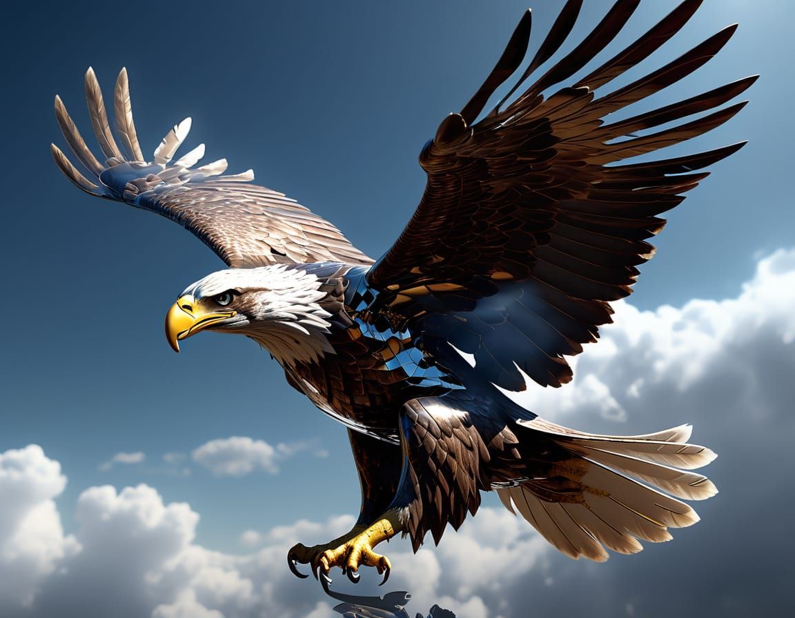 Regal Chrome Eagle Soars Through Futuristic Skies