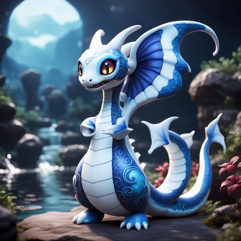 Demonic Porcelain Dratini Doll: Fantasy Art