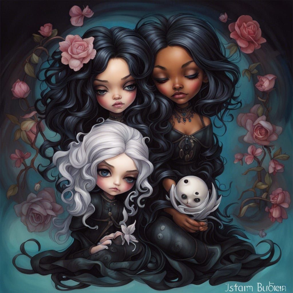 Whimsical Gothic Portrait in Illustrative Style