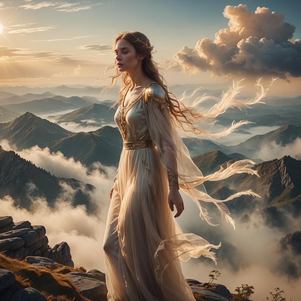 Ethereal Woman on Mountain Top in Fantasy Art