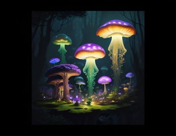 Jellyfish in Toadstool Forest, Beatrix Potter Style