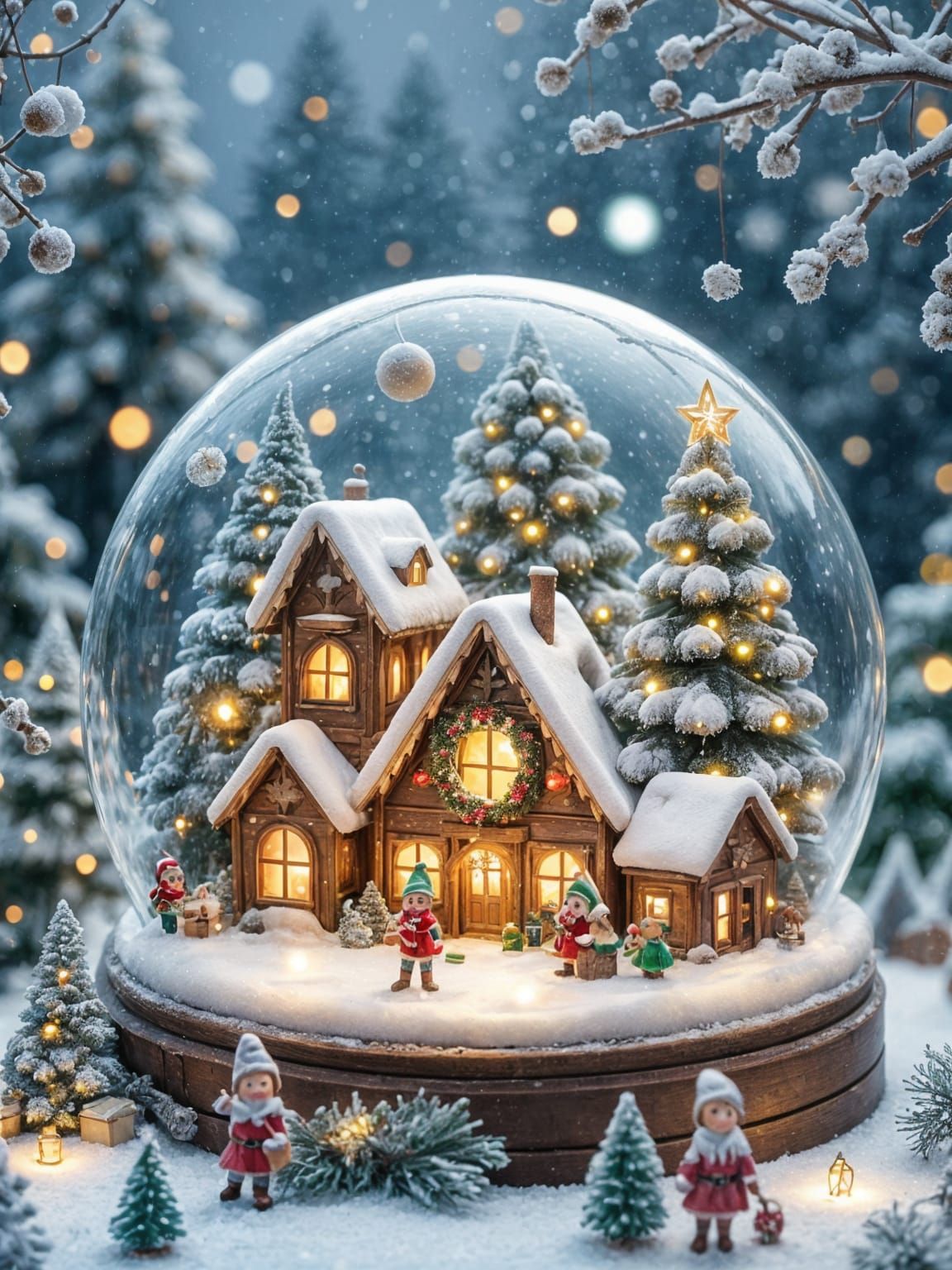 Magical Christmas Elf Town in Snow Globe