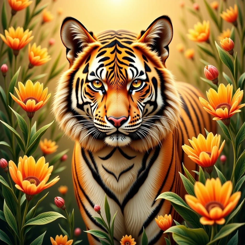 Ethereal Tiger Bloom in Art Nouveau Style