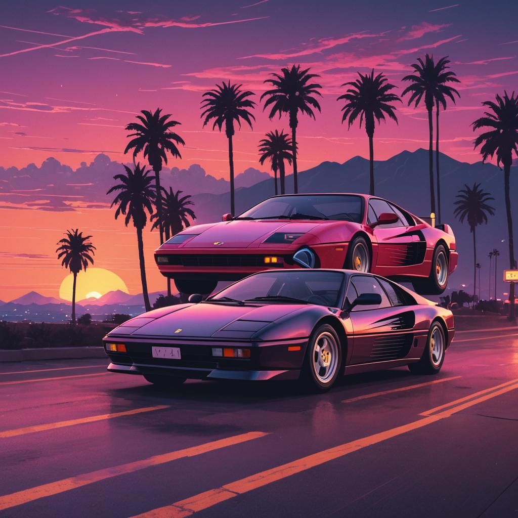 Synthwave Ferrari Testarossa at Sunset